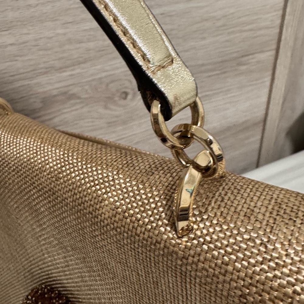 Jimmy Choo Crystal Madeline Gold Woven Raffia Top Handle Bag - Picture 6 of 13